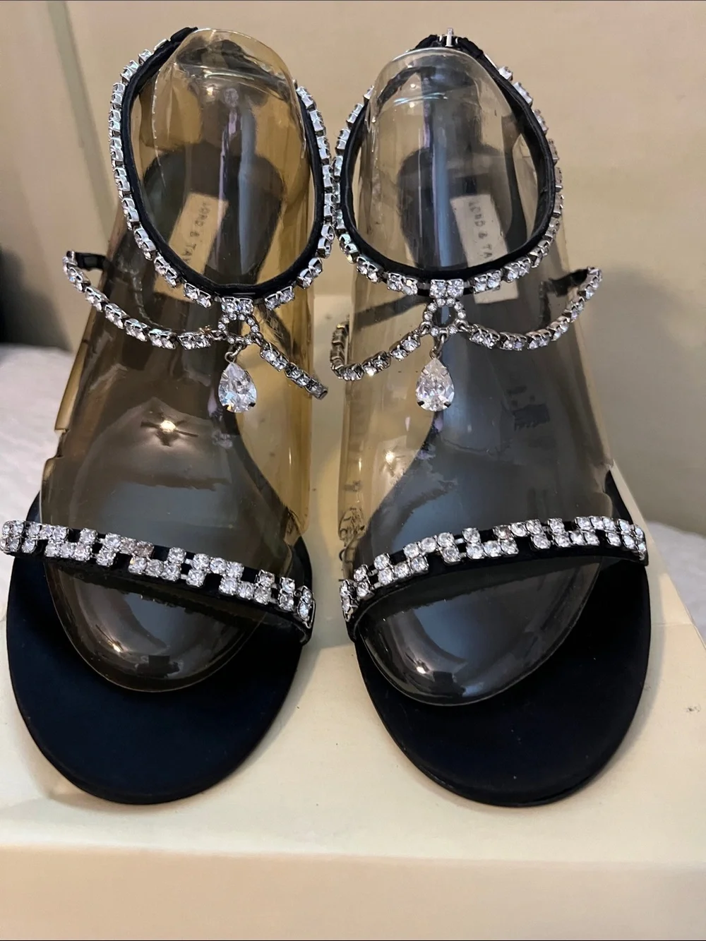 Lord & Taylor Black Rhinestone Teardrop-Strap Women's Sandals